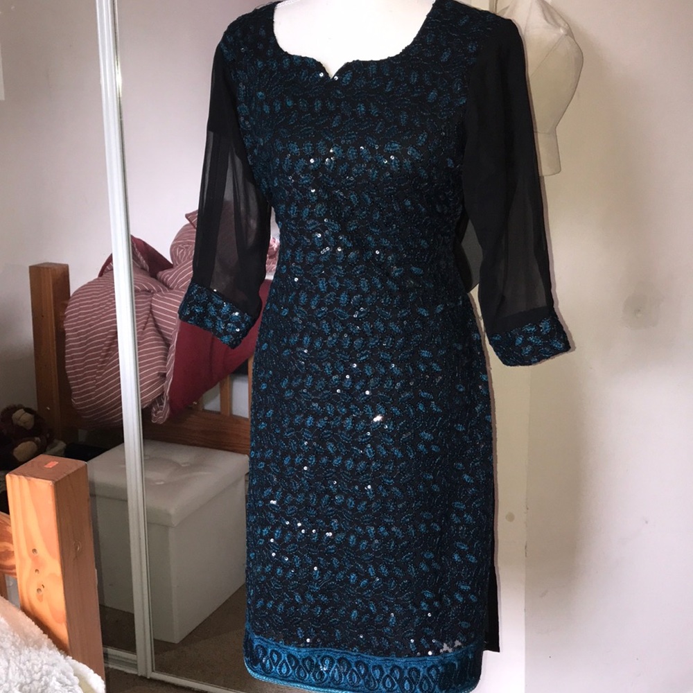Royal blue embroidered Pakistani dress
